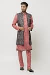 Aryavir Malhotra_Pink Sherwani And Pant Art Banarasi Silk Plain Printed Jacket Set _Online_at_Aza_Fashions