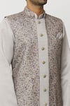 Buy_Aryavir Malhotra_Grey Sherwani And Pant Art Banarasi Silk Printed Jacket Aligadi Set _Online_at_Aza_Fashions