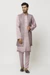Buy_Aryavir Malhotra_Pink Sherwani And Pant Art Banarasi Silk Solid Printed Jacket Set_at_Aza_Fashions