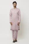 Aryavir Malhotra_Pink Sherwani And Pant Art Banarasi Silk Solid Printed Jacket Set_Online_at_Aza_Fashions