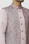 Buy_Aryavir Malhotra_Pink Sherwani And Pant Art Banarasi Silk Solid Printed Jacket Set_Online_at_Aza_Fashions