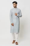 Buy_Arihant Rai Sinha_Grey Kurta Cotton Printed Lotus With Churidar For Kids_at_Aza_Fashions