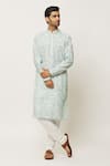 Buy_Arihant Rai Sinha_Blue Kurta Cotton Printed Forest With Churidar For Kids_at_Aza_Fashions