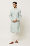 Arihant Rai Sinha_Blue Kurta Cotton Printed Forest With Churidar _at_Aza_Fashions