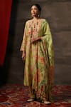 Buy_Saundh_Green Raw Silk Printed Geometric Round Hema Kurta Set _at_Aza_Fashions