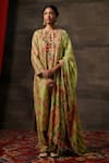 Saundh_Green Raw Silk Printed Geometric Round Hema Kurta Set _Online_at_Aza_Fashions