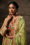 Saundh_Green Raw Silk Printed Geometric Round Hema Kurta Set _at_Aza_Fashions
