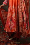 Saundh_Orange Georgette Printed Ikat V Neck Saba Anarkali Set _Online_at_Aza_Fashions