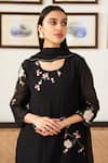 Buy_Vaayu_Black Muslin Cotton Embroidery Floral Applique Round Kurta Set  _Online_at_Aza_Fashions