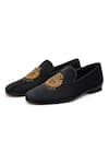 Shutiq_Black Hand Embroidered Royal Emblem Slip-on Shoes _Online_at_Aza_Fashions