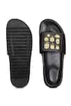 Shop_Shutiq_Black Digital Printed Smiley Leather Slides _at_Aza_Fashions