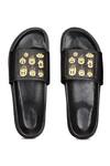 Shutiq_Black Digital Printed Smiley Leather Slides _Online_at_Aza_Fashions