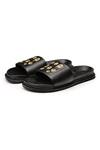 Buy_Shutiq_Black Digital Printed Smiley Leather Slides _Online_at_Aza_Fashions