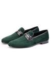 Shop_SHUTIQ_Green Spencer Solid Leather Slip-on Shoes_Online_at_Aza_Fashions