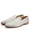 SHUTIQ_Ivory Hand Embroidered Tehreez Slip-on Shoes _Online_at_Aza_Fashions