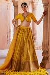 Buy_Weaver Story_Yellow Silk, Organza, Kota Gladiolus Katan Brocade Banarasi Lehenga Blouse Set_at_Aza_Fashions
