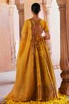 Shop_Weaver Story_Yellow Silk, Organza, Kota Gladiolus Katan Brocade Banarasi Lehenga Blouse Set_at_Aza_Fashions