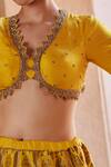 Shop_Weaver Story_Yellow Silk, Organza, Kota Gladiolus Katan Brocade Banarasi Lehenga Blouse Set_Online_at_Aza_Fashions