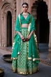 Buy_Weaver Story_Green Lehenga Georgette Bandhej V Neck Banarasi Blouse Set _at_Aza_Fashions