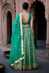 Shop_Weaver Story_Green Lehenga Georgette Bandhej V Neck Banarasi Blouse Set _at_Aza_Fashions