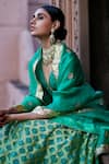 Weaver Story_Green Lehenga Georgette Bandhej V Neck Banarasi Blouse Set _Online_at_Aza_Fashions