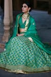 Buy_Weaver Story_Green Lehenga Georgette Bandhej V Neck Banarasi Blouse Set _Online_at_Aza_Fashions