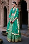 Shop_Weaver Story_Green Lehenga Georgette Bandhej V Neck Banarasi Blouse Set _Online_at_Aza_Fashions