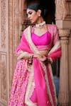 Weaver Story_Pink Lehenga Georgette Bandhani Sweetheart Neck Banarasi Art Bridal Set _Online_at_Aza_Fashions