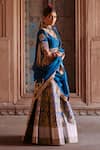 Shop_Weaver Story_Blue Lehenga Katan Silk Woven Mughal Bloom Jewel Brocade Banarasi Bridal Set _at_Aza_Fashions