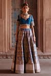 Weaver Story_Blue Lehenga Katan Silk Woven Mughal Bloom Jewel Brocade Banarasi Bridal Set _Online_at_Aza_Fashions