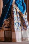 Weaver Story_Blue Lehenga Katan Silk Woven Mughal Bloom Jewel Brocade Banarasi Bridal Set _at_Aza_Fashions