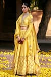 Weaver Story_Yellow Silk, Organza Buttercup Florence Zardozi Embroidered Lehenga Blouse Set _Online_at_Aza_Fashions