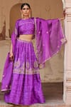 Buy_Weaver Story_Purple Silk, Organza Embroidery, Zinnia Florence Zardozi Bridal Lehenga Set _at_Aza_Fashions