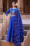 Buy_Weaver Story_Blue Lehenga Raw Silk Embroidery Zardozi Round Orchid Banarasi Blouse Set _at_Aza_Fashions