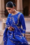 Shop_Weaver Story_Blue Lehenga Raw Silk Embroidery Zardozi Round Orchid Banarasi Blouse Set _Online_at_Aza_Fashions