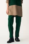 THREE_Emerald Green Heavy Cotton Twill Plain Front Pleated Pant  _Online_at_Aza_Fashions