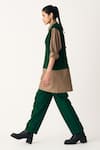 Buy_THREE_Emerald Green Heavy Cotton Twill Plain Front Pleated Pant  _Online_at_Aza_Fashions