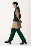 Shop_THREE_Emerald Green Heavy Cotton Twill Plain Front Pleated Pant  _Online_at_Aza_Fashions