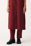 Three_Red Cotton, Twill Solid Straight Fit Pant _Online_at_Aza_Fashions
