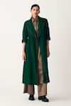 Buy_Three_Emerald Green Cotton, Wool Collared Quilted Notched Jacket _at_Aza_Fashions