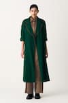 Three_Emerald Green Cotton, Wool Collared Quilted Notched Jacket _Online_at_Aza_Fashions