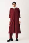 Buy_Three_Red Wool, Cotton Round Neck Multi Panelled Jacket _at_Aza_Fashions