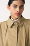 Three_Green Gabardine, Crepe Collared Batwing Sleeve Jacket _at_Aza_Fashions