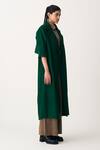 THREE_Brown Satin Lycra Plain Collar Everyday U Hem Shirt  _Online_at_Aza_Fashions
