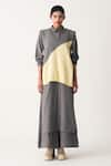 THREE_Grey Melange Plain High Neck Long Shirt Tunic  _Online_at_Aza_Fashions