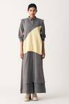 Buy_Three_Grey Vest 110% Wool Hand Knitted Vest V Neck Color Block Trouser Set _at_Aza_Fashions