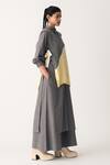 Three_Grey Vest 110% Wool Hand Knitted Vest V Neck Color Block Trouser Set _Online_at_Aza_Fashions