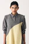 Shop_Three_Grey Vest 110% Wool Hand Knitted Vest V Neck Color Block Trouser Set _Online_at_Aza_Fashions