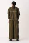 Shop_THREE_Green Corduroy Plain High Neck Drawstring Top And Trouser Set _at_Aza_Fashions