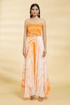 Samyukta Singhania_Orange Georgette Sweetheart Shibori Pattern Jumpsuit _at_Aza_Fashions